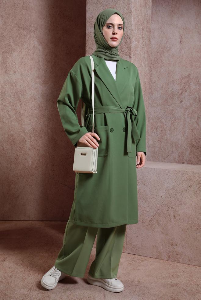Hijab clothing BROWN BELTED JACKET 44458 - ALVİNA