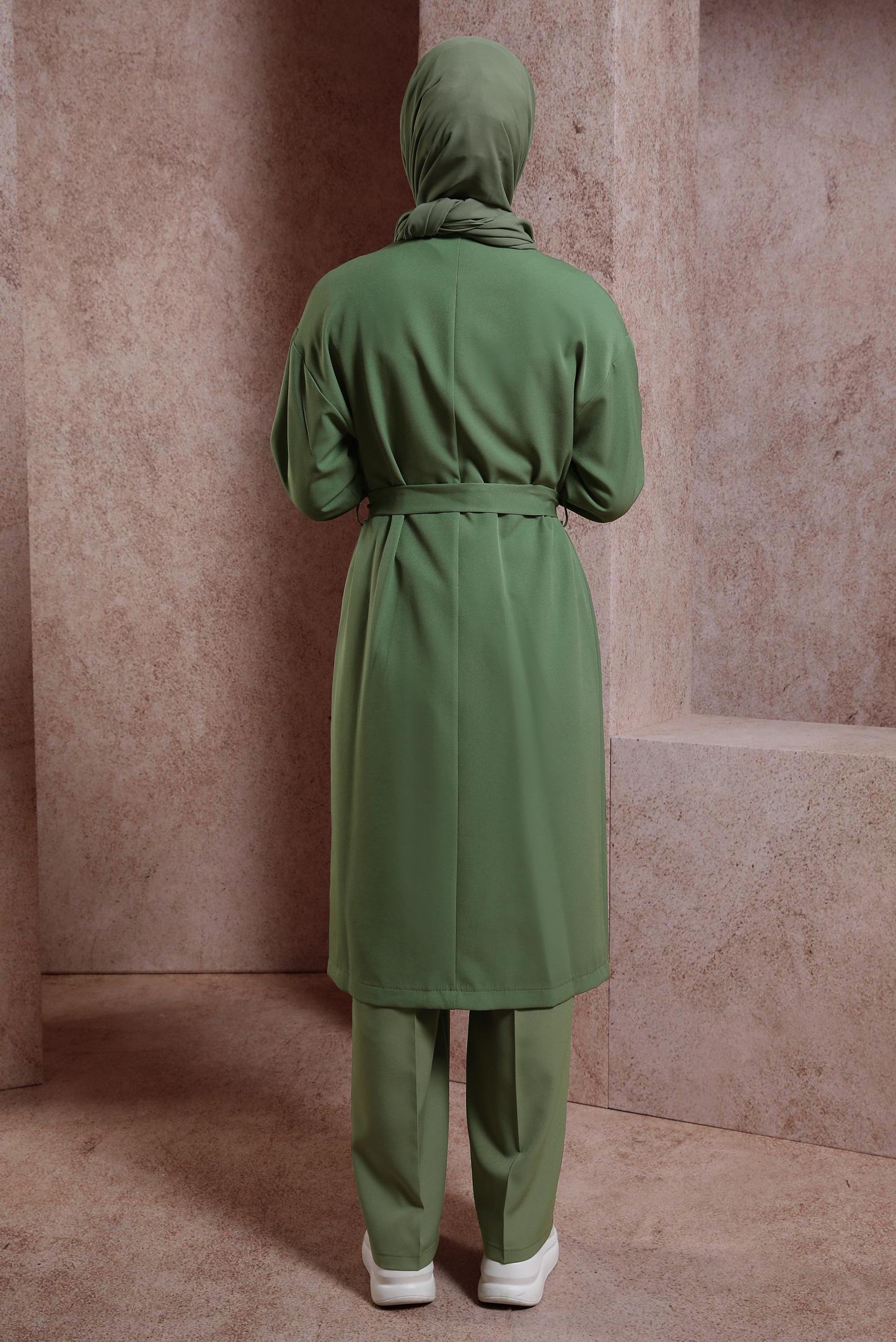 Tesettür giyim YEŞİL KUŞAKLI GİY ÇIK 44458