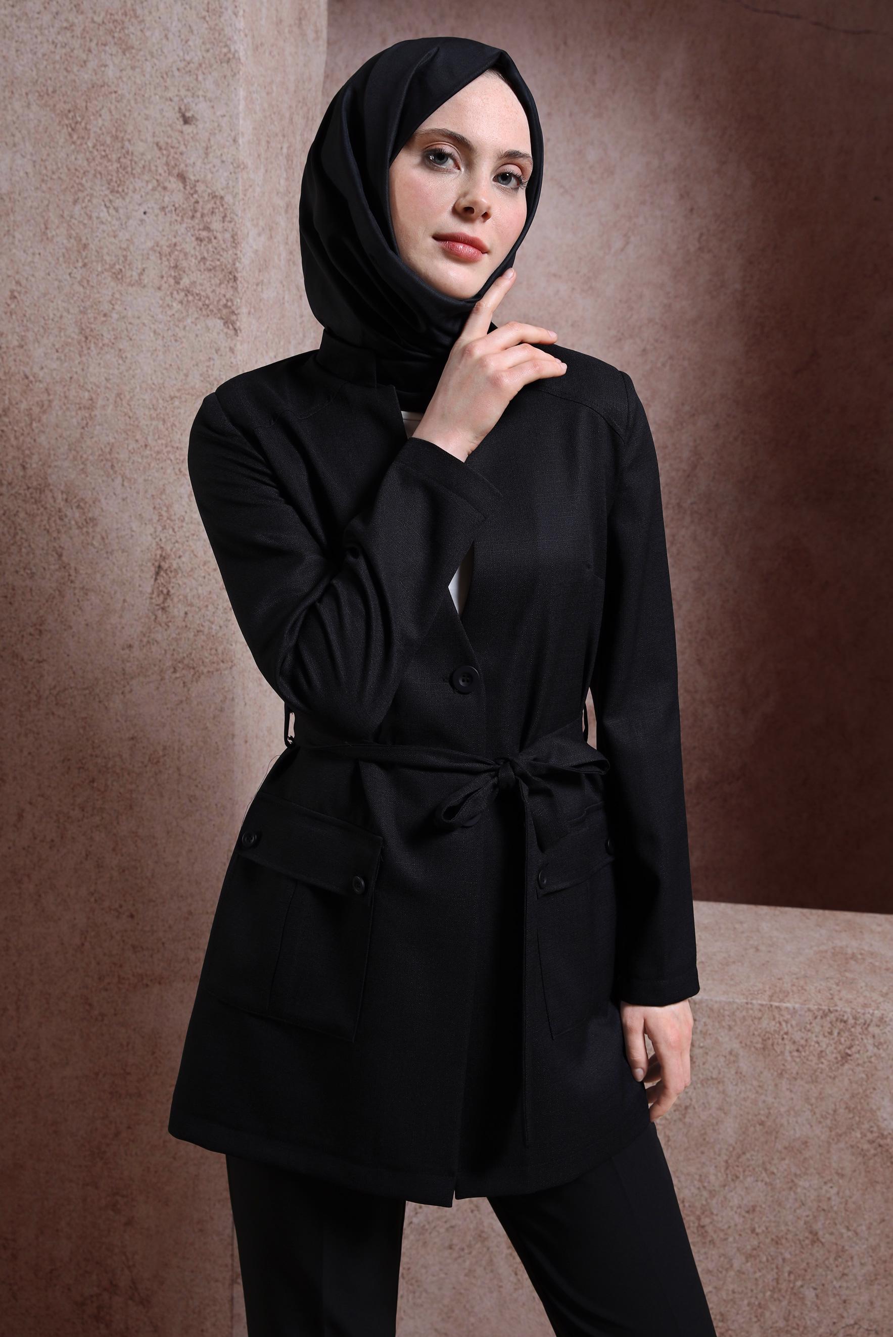 Vêtements hijab NOIR VESTE CEINTURE 44459