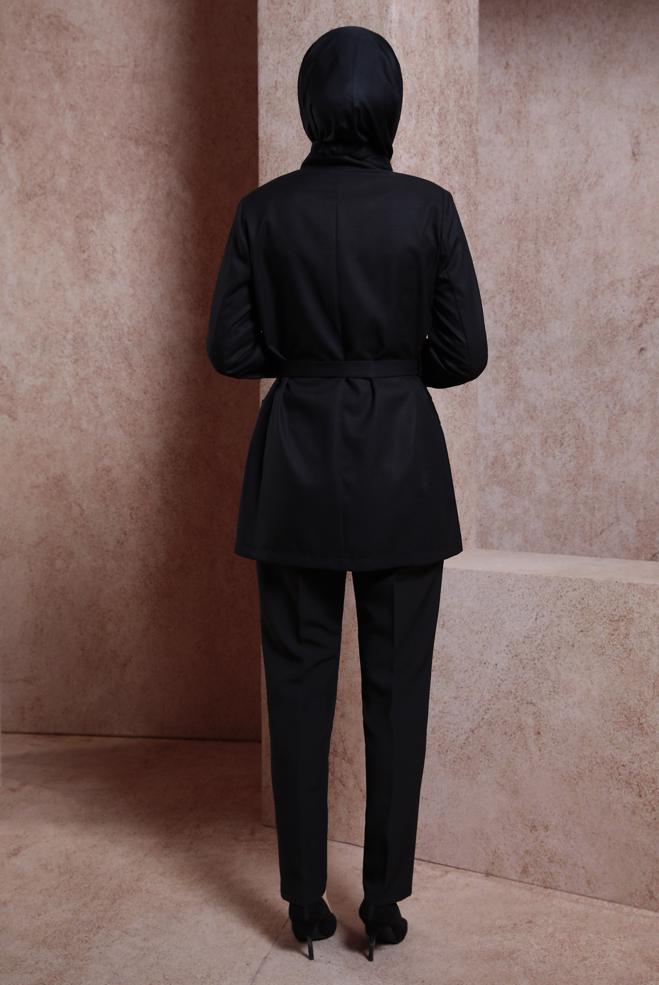 Hijab clothing BLACK BELTED JACKET 44459 - ALVİNA