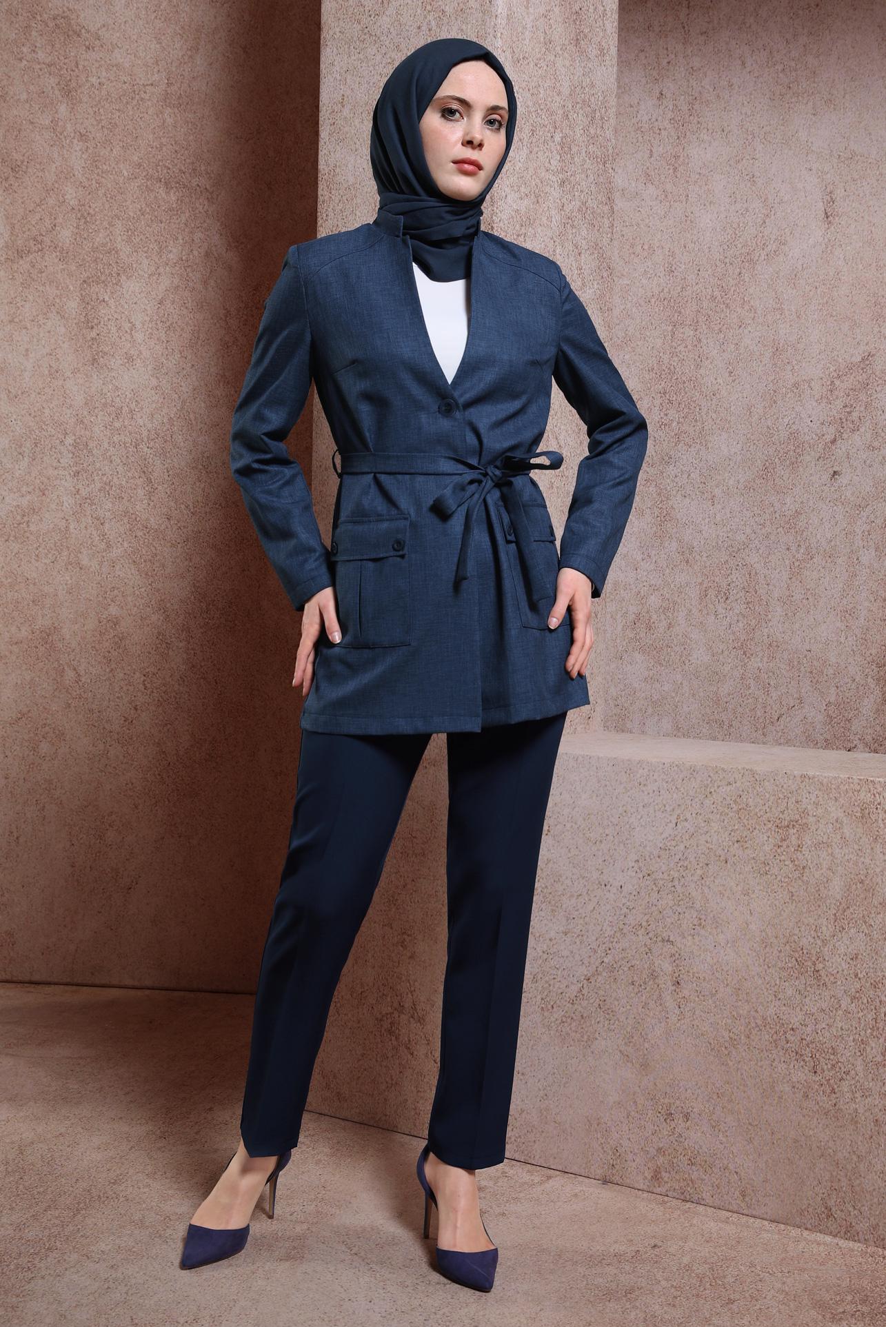 Hijab clothing NAVY BLUE BELTED JACKET 44459