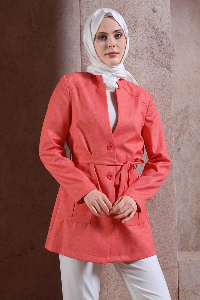 Hijab clothing CORAL BELTED JACKET 44459 - ALVİNA