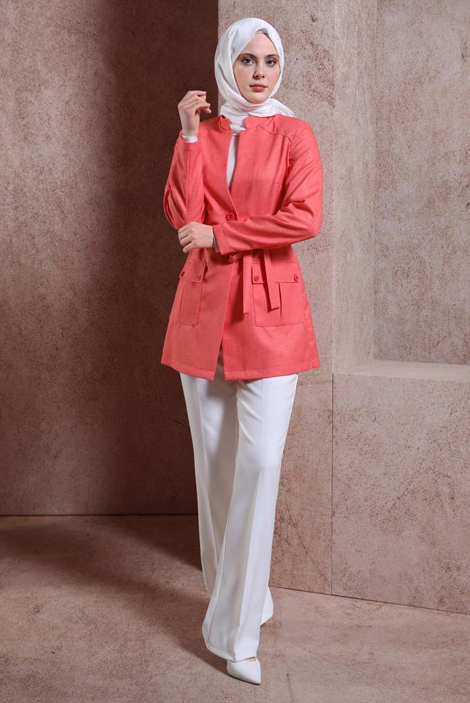 Hijab clothing CORAL BELTED JACKET 44459 - ALVİNA