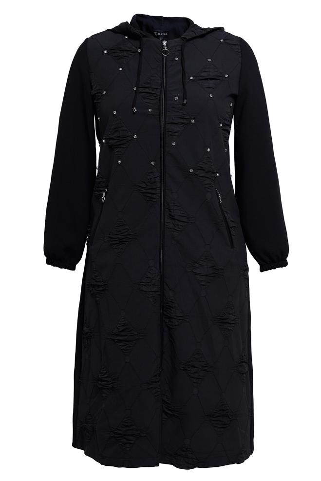 Vêtements hijab NOIR MANTEAU DE FINITION À CAPUCHE GRANDE TAILLE 44526 - ALVİNA