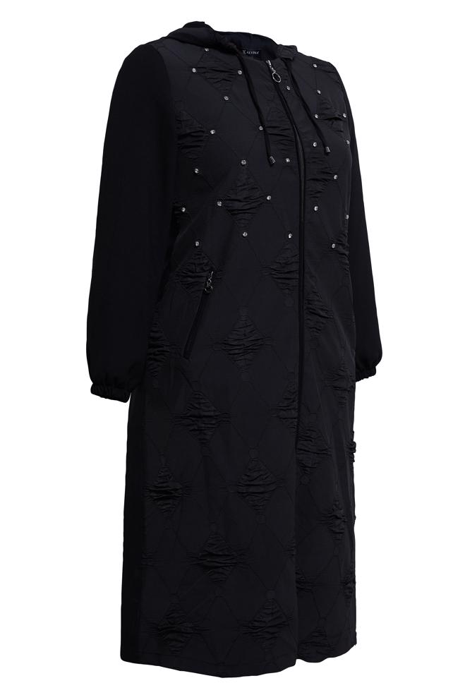 Vêtements hijab NOIR MANTEAU DE FINITION À CAPUCHE GRANDE TAILLE 44526 - ALVİNA