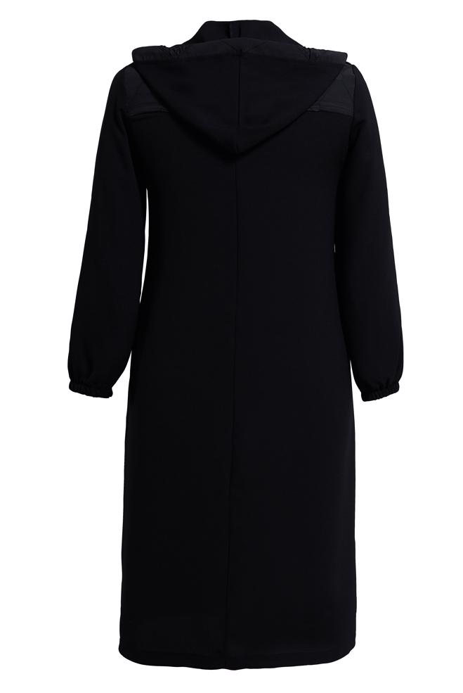 Vêtements hijab NOIR MANTEAU DE FINITION À CAPUCHE GRANDE TAILLE 44526 - ALVİNA