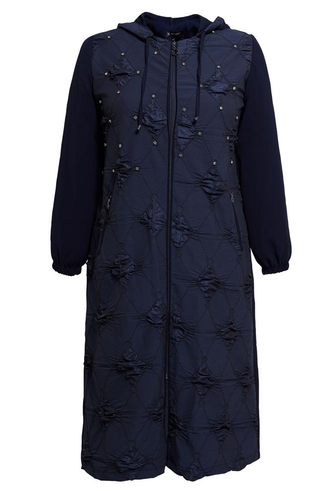 Vêtements hijab BLEU MARINE MANTEAU DE FINITION À CAPUCHE GRANDE TAILLE 44526 - ALVİNA