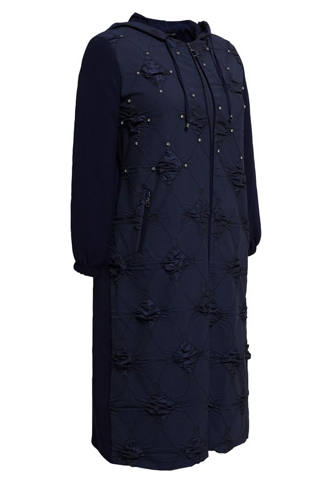Vêtements hijab BLEU MARINE MANTEAU DE FINITION À CAPUCHE GRANDE TAILLE 44526 - ALVİNA