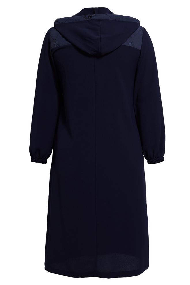 Vêtements hijab BLEU MARINE MANTEAU DE FINITION À CAPUCHE GRANDE TAILLE 44526 - ALVİNA