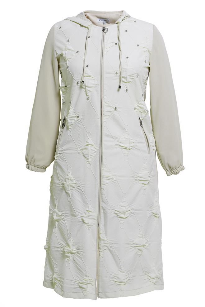 Vêtements hijab BEIGE MANTEAU DE FINITION À CAPUCHE GRANDE TAILLE 44526 - ALVİNA
