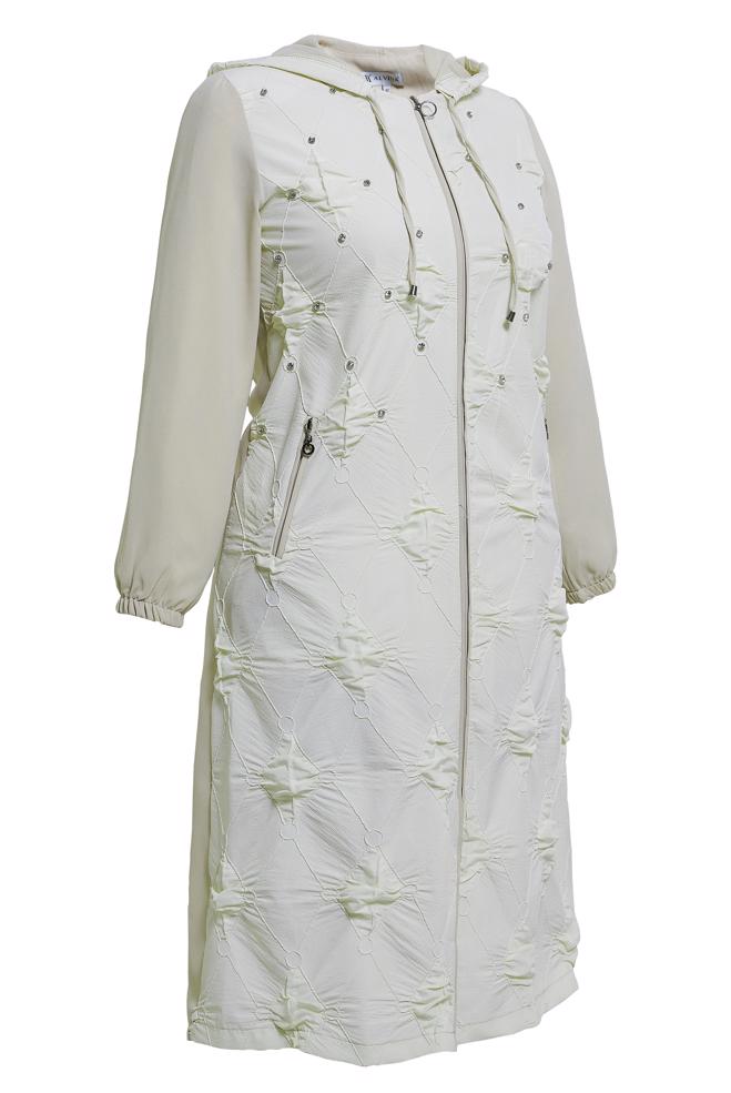 Vêtements hijab BEIGE MANTEAU DE FINITION À CAPUCHE GRANDE TAILLE 44526 - ALVİNA