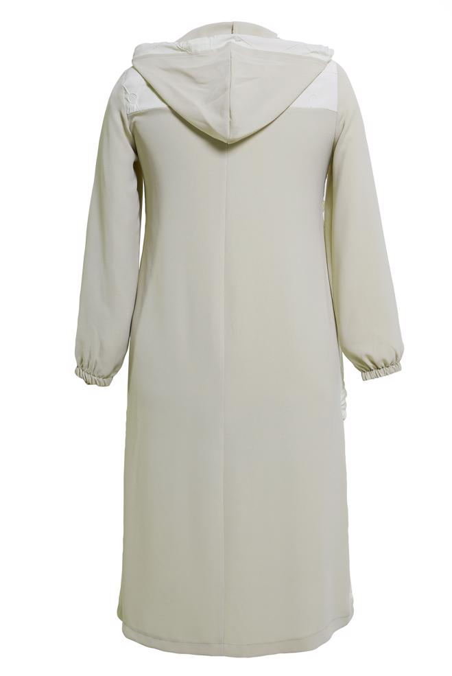 Vêtements hijab BEIGE MANTEAU DE FINITION À CAPUCHE GRANDE TAILLE 44526 - ALVİNA