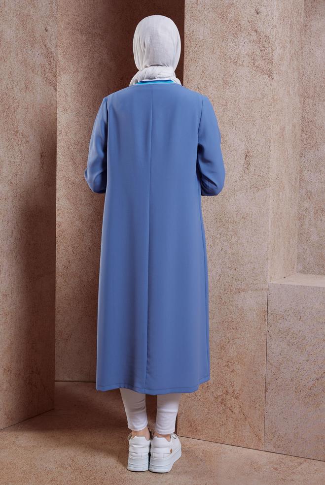Hijab clothing NAVY BLUE ZIPPERED MODEST TOPCOAT 44532 - ALVİNA
