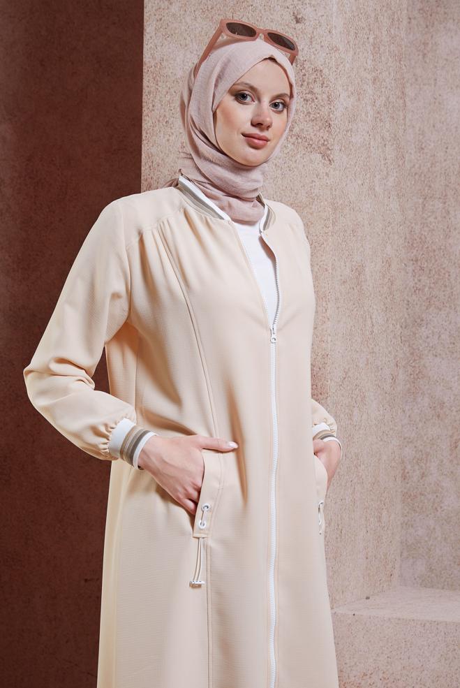Hijab clothing BEIGE ZIPPERED MODEST TOPCOAT 44532 - ALVİNA