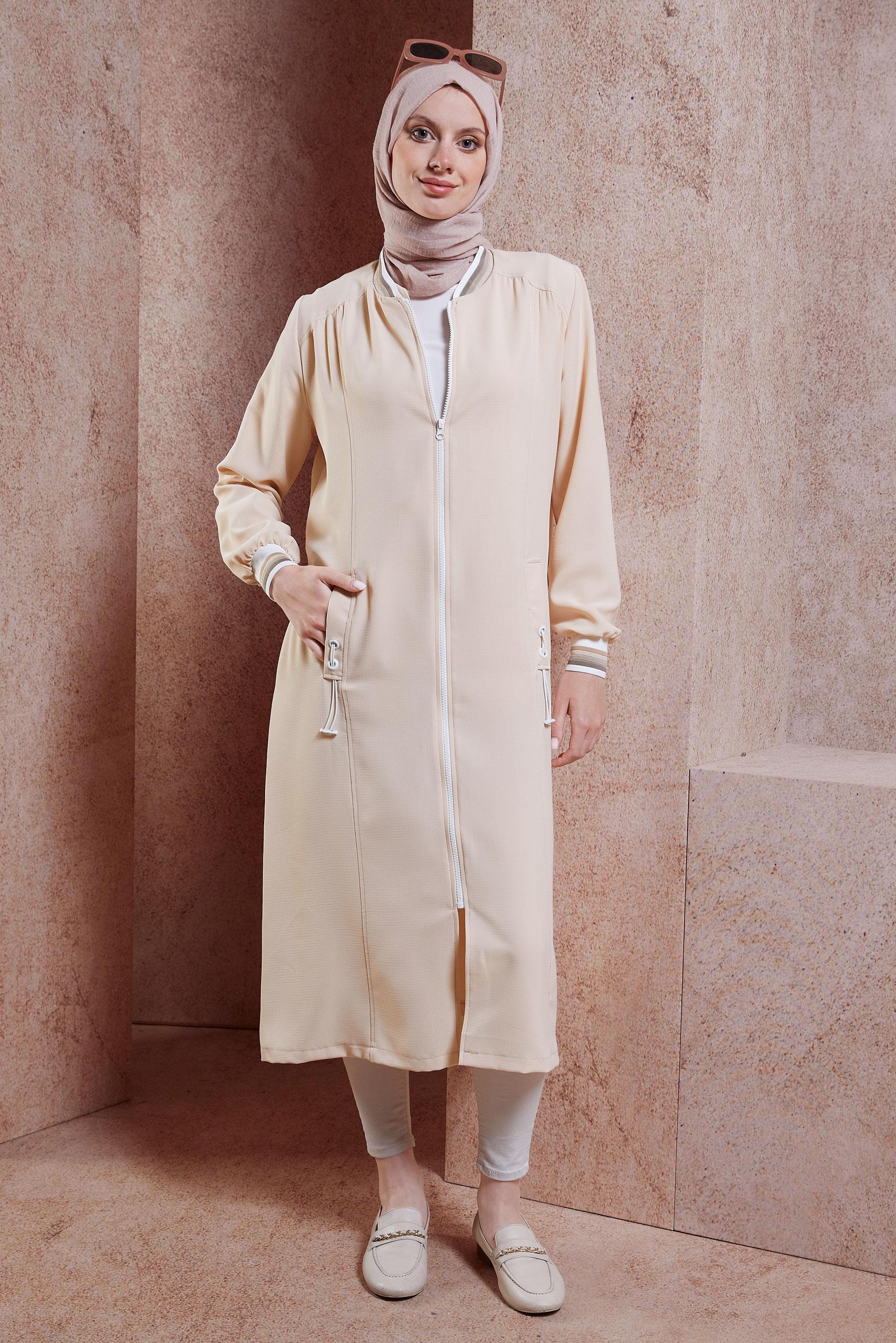 Tesettür giyim BEJ FERMUARLI TESETTÜR GİY ÇIK 44532