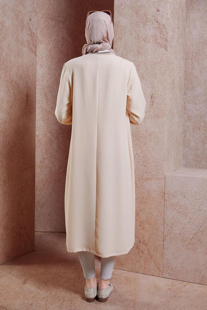 Hijab clothing BEIGE ZIPPERED MODEST TOPCOAT 44532 - ALVİNA