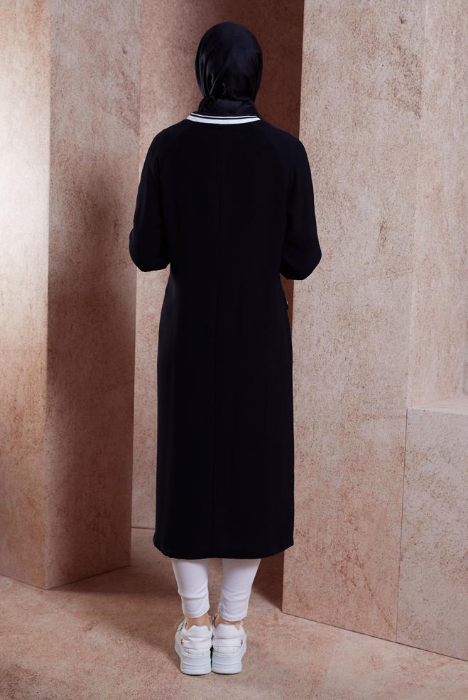 Hijab clothing BLACK ZIPPERED MODEST TOPCOAT 44533 - ALVİNA