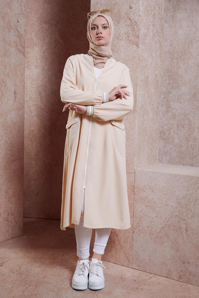 Hijab clothing BEIGE ZIPPERED MODEST TOPCOAT 44533 - ALVİNA