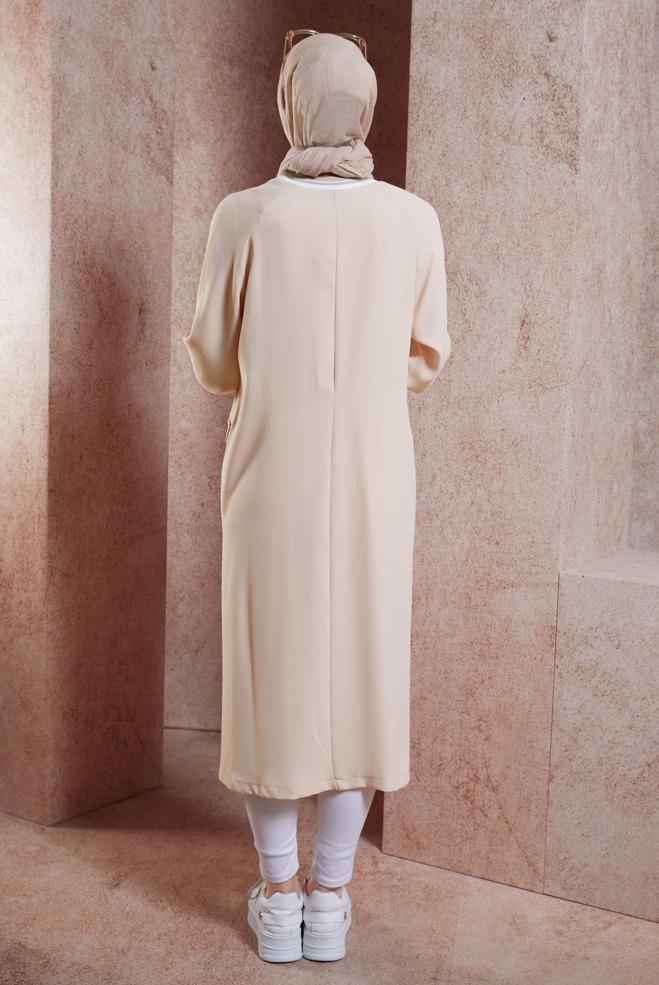 Hijab clothing BEIGE ZIPPERED MODEST TOPCOAT 44533 - ALVİNA