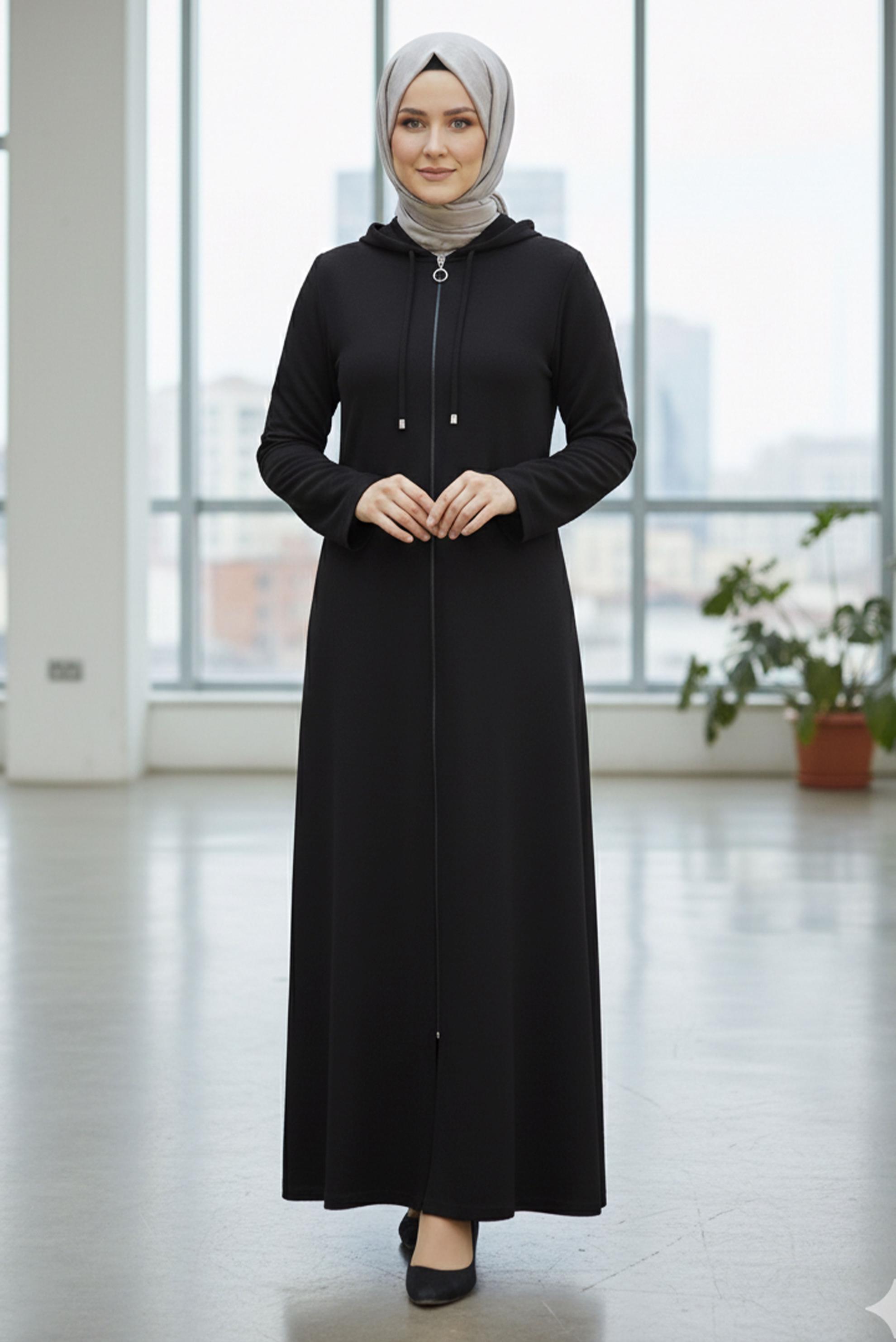 Tesettür giyim SİYAH KAPÜŞONLU BÜYÜK BEDEN GİY ÇIK 44584