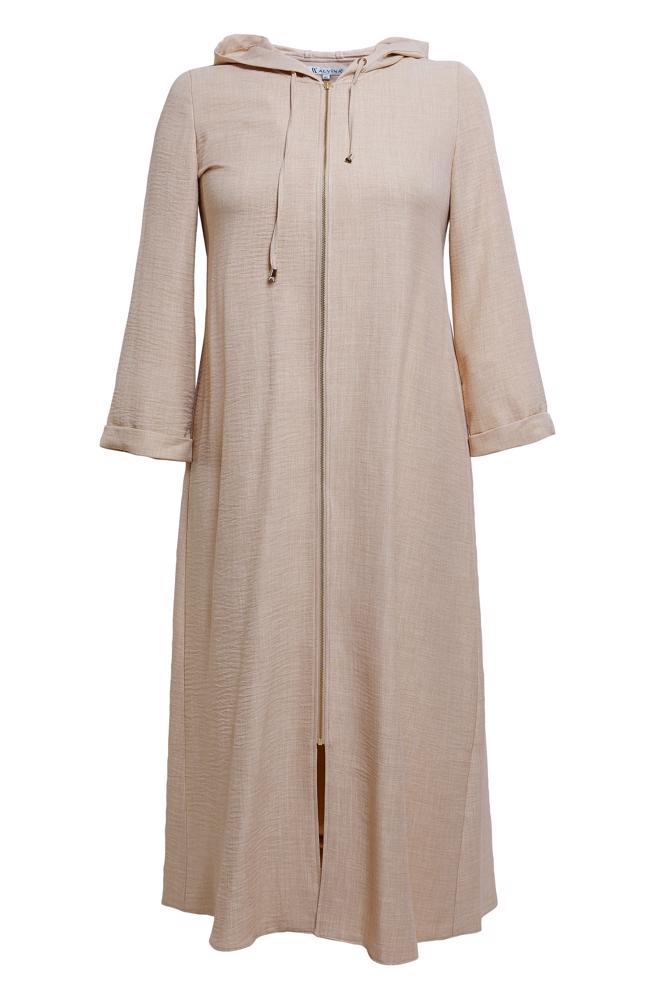 Vêtements hijab BEIGE VESTE À CAPUCHE GRANDE TAILLE 44584 - ALVİNA