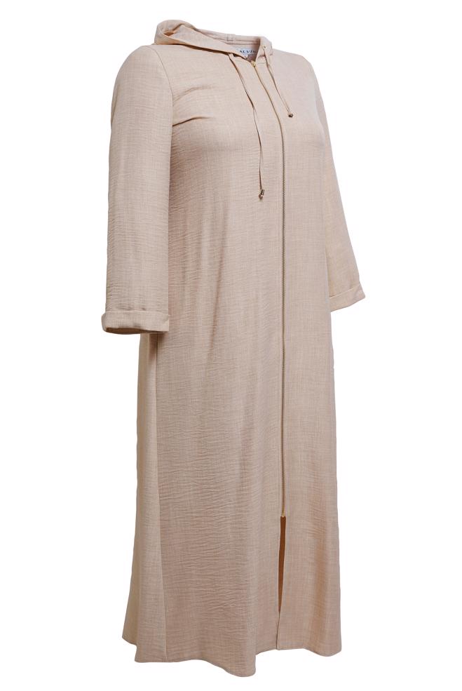 Vêtements hijab BEIGE VESTE À CAPUCHE GRANDE TAILLE 44584 - ALVİNA