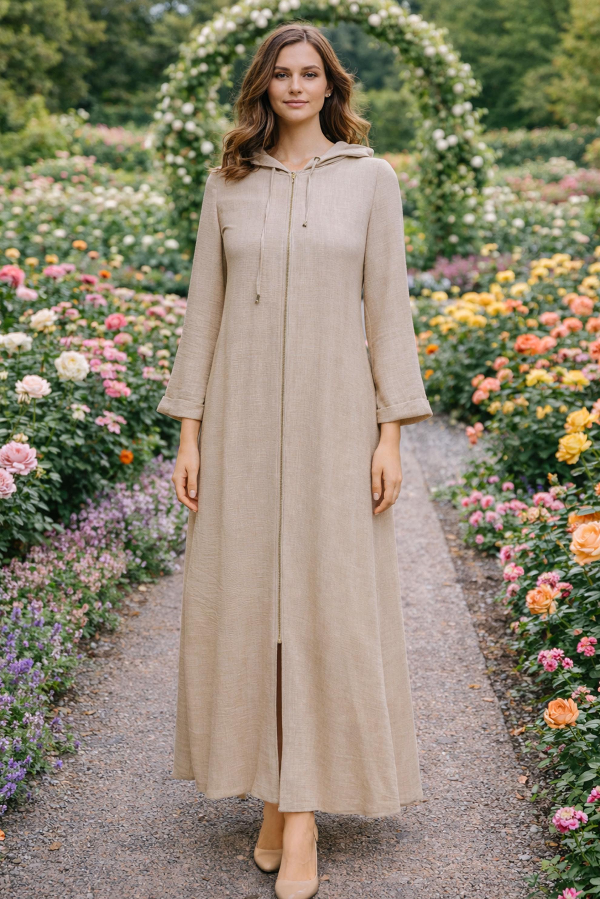 Hijab clothing BEIGE PLUS SIZE HOODED JACKET 44584