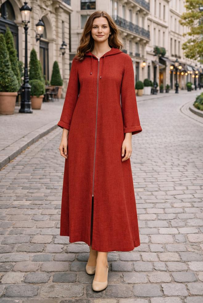 Hijab clothing ORANGE PLUS SIZE HOODED JACKET 44584 - ALVİNA