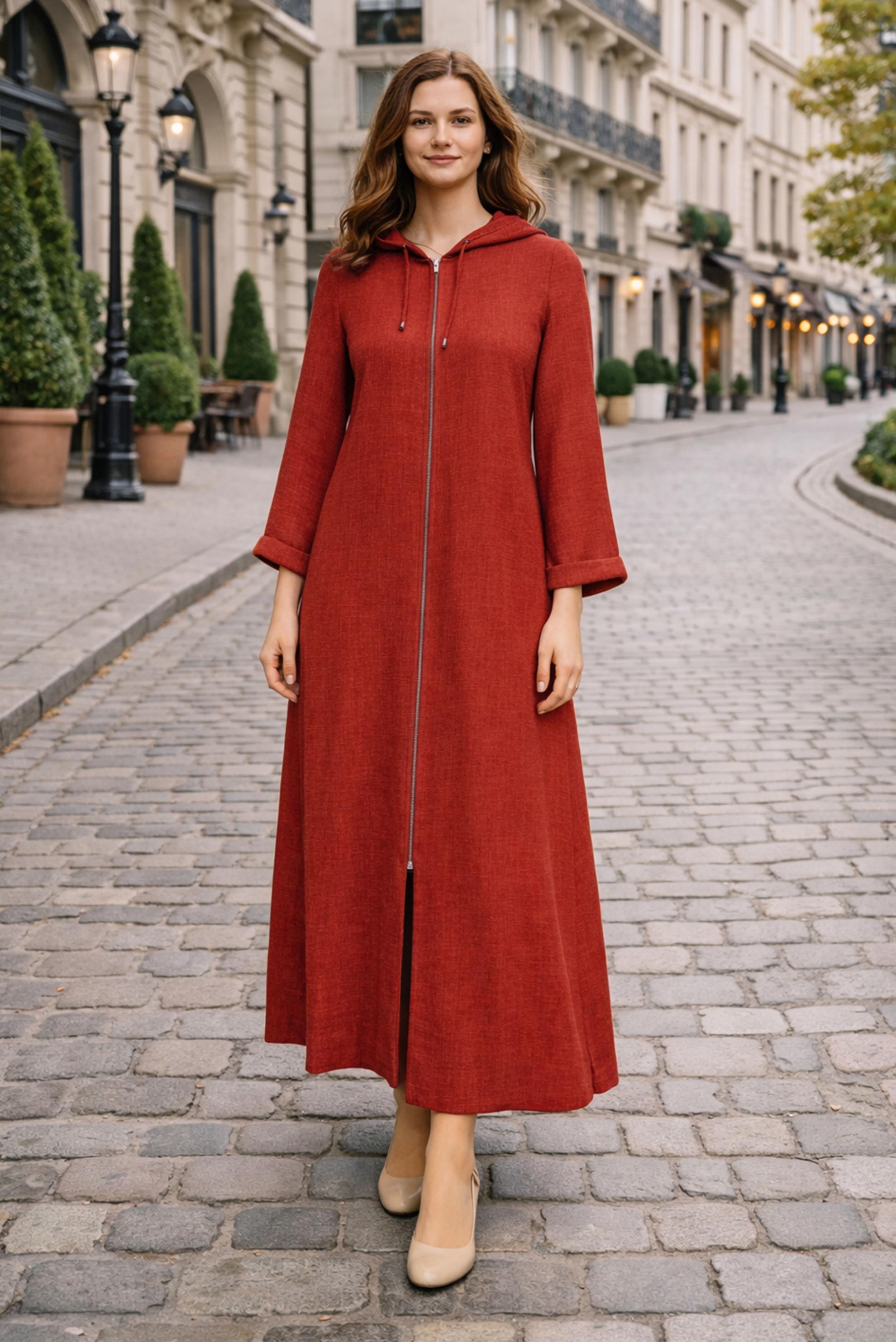 Hijab clothing ORANGE PLUS SIZE HOODED JACKET 44584