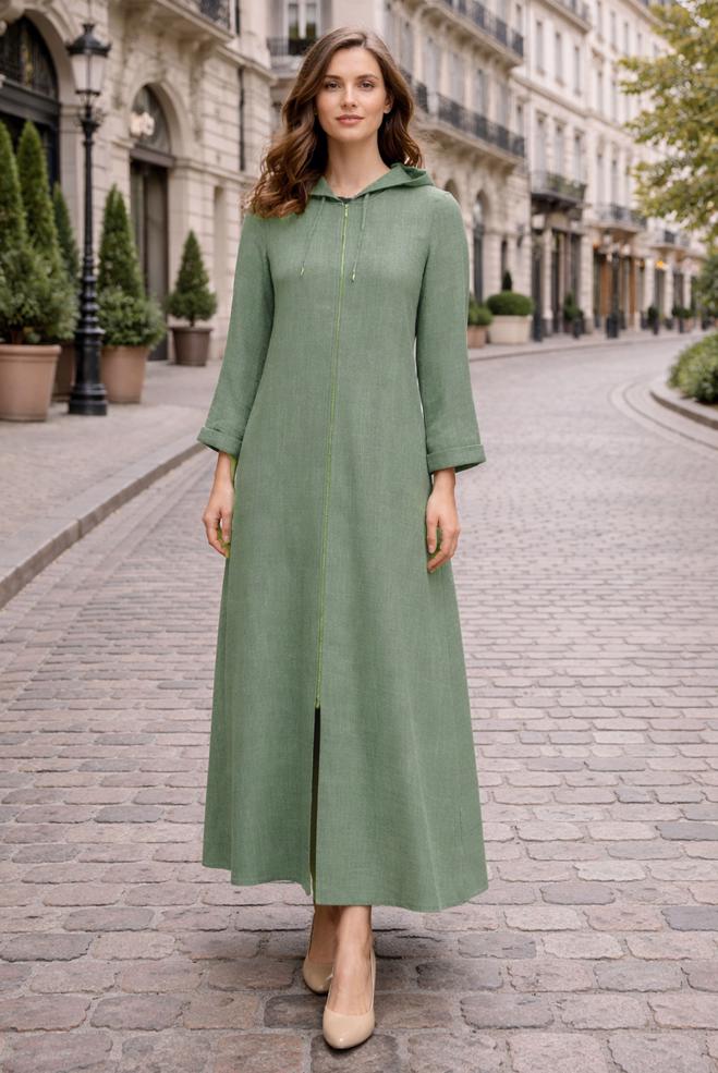 Hijab clothing GREEN PLUS SIZE HOODED JACKET 44584 - ALVİNA