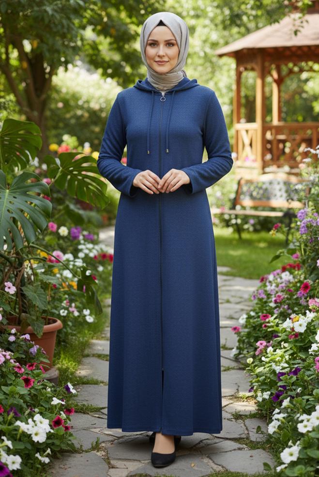 Tesettür giyim LACİVERT KAPÜŞONLU BÜYÜK BEDEN GİY ÇIK 44584 - ALVİNA