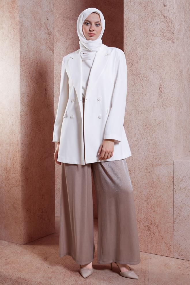 Hijab clothing WHITE DOUBLE BREASTED BLAZER JACKET 44648 - ALVİNA