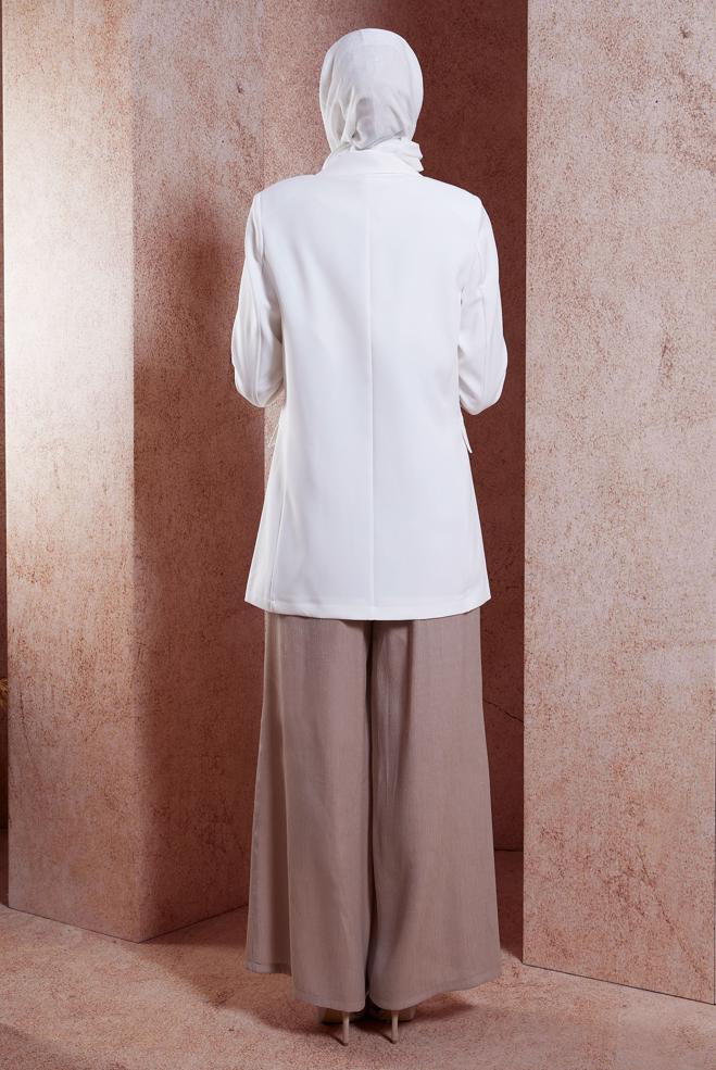 Hijab clothing WHITE DOUBLE BREASTED BLAZER JACKET 44648 - ALVİNA