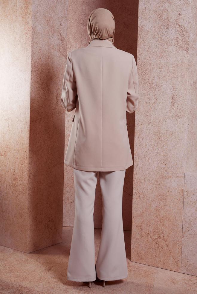 Hijab clothing BEIGE DOUBLE BREASTED BLAZER JACKET 44648 - ALVİNA