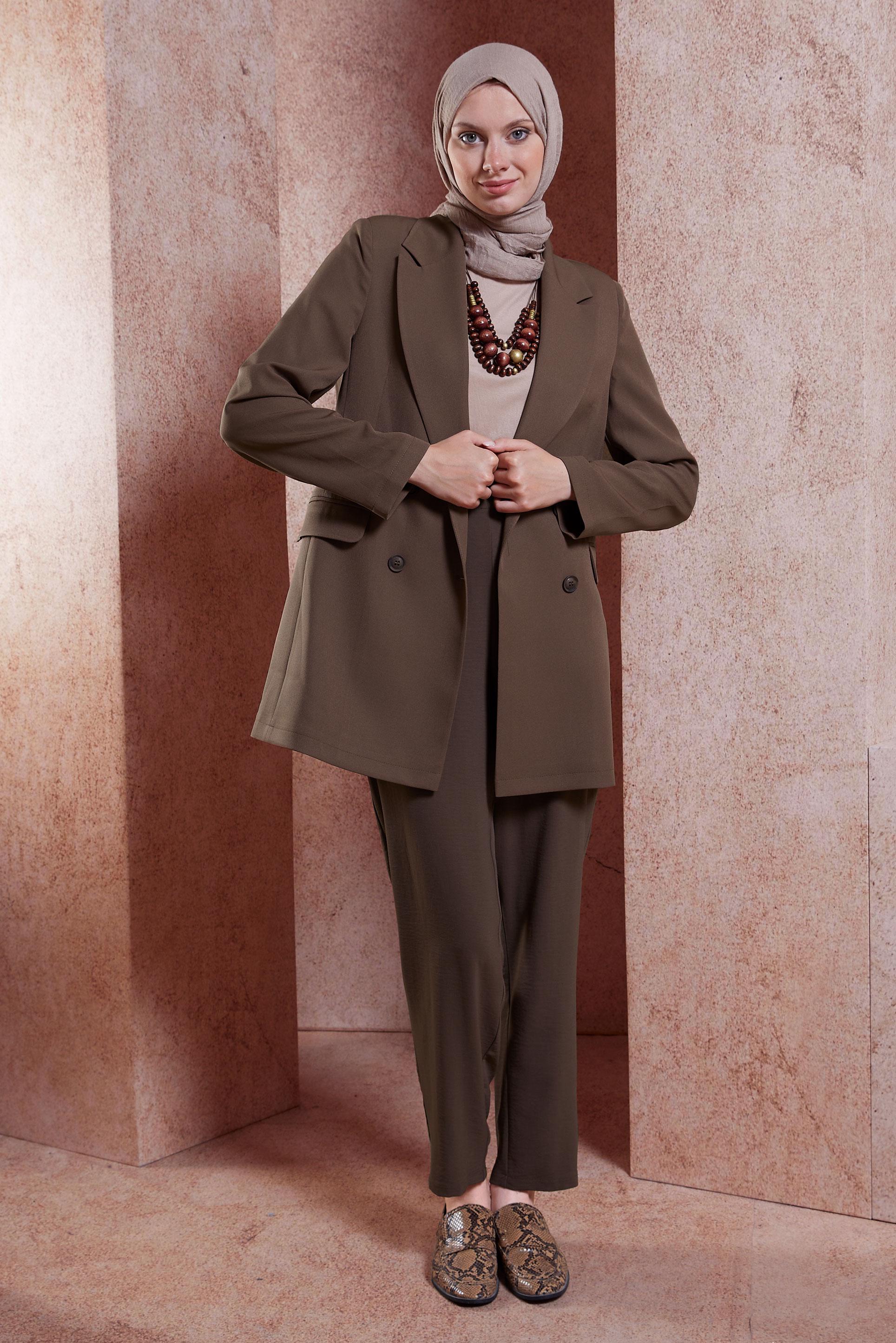 Tesettür giyim VİZON KRUVAZE YAKA BLAZER CEKET 44648