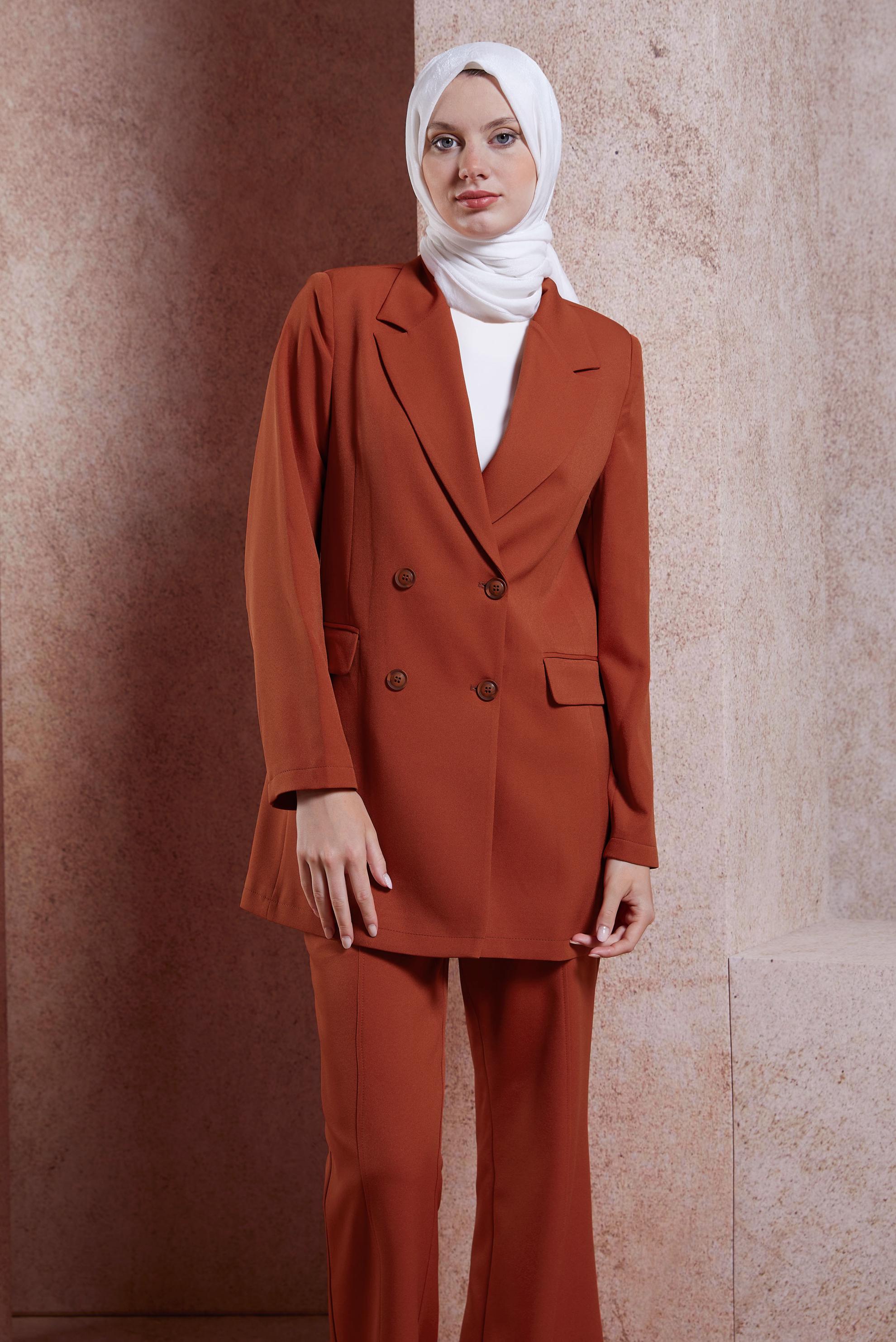 Vêtements hijab ORANGE VESTE BLAZER À DOUBLE BOUTONNAGE 44648