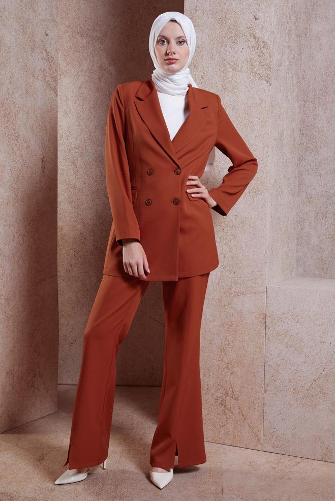 Hijab clothing ORANGE DOUBLE BREASTED BLAZER JACKET 44648 - ALVİNA