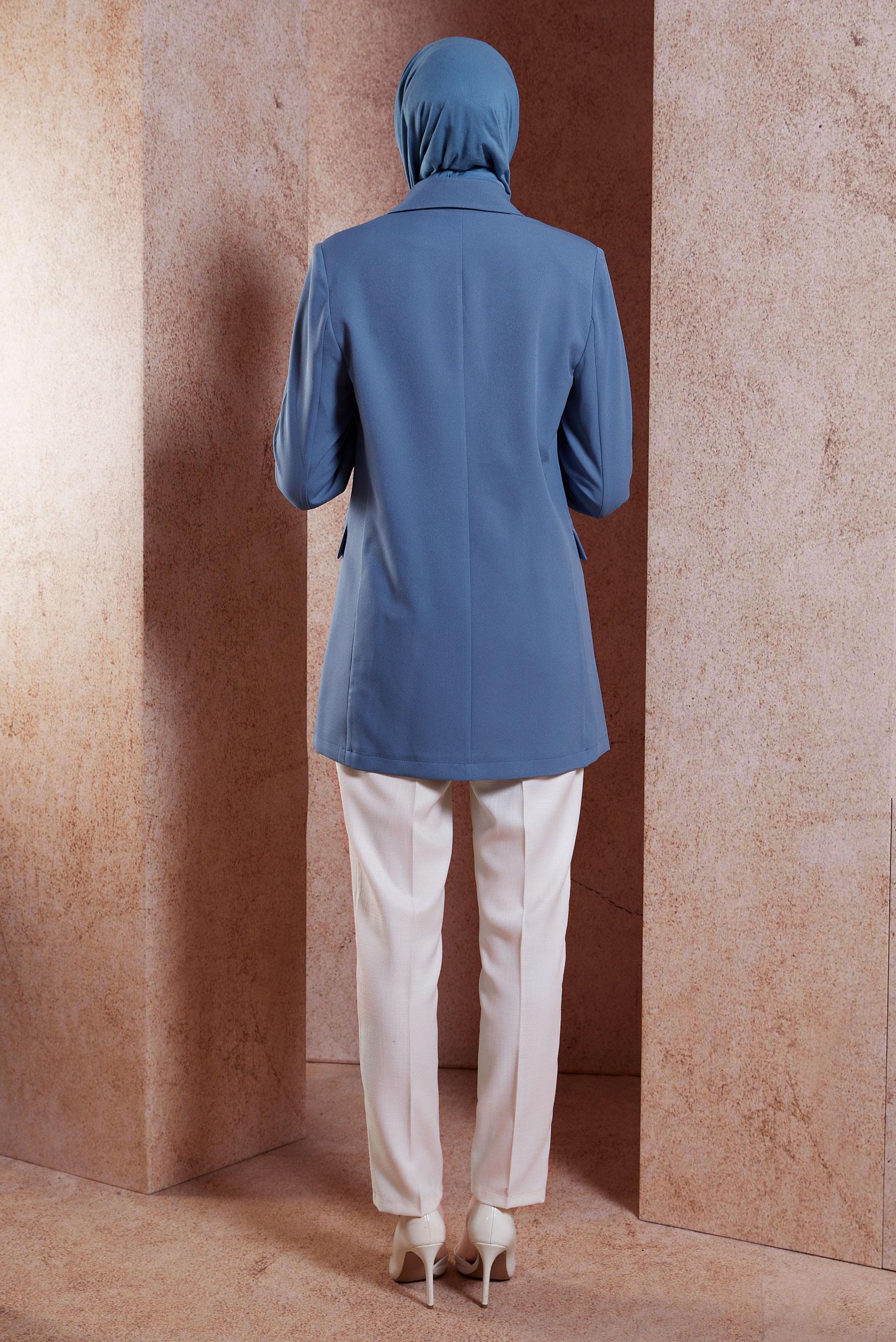 Tesettür giyim MAVİ KRUVAZE YAKA BLAZER CEKET 44648