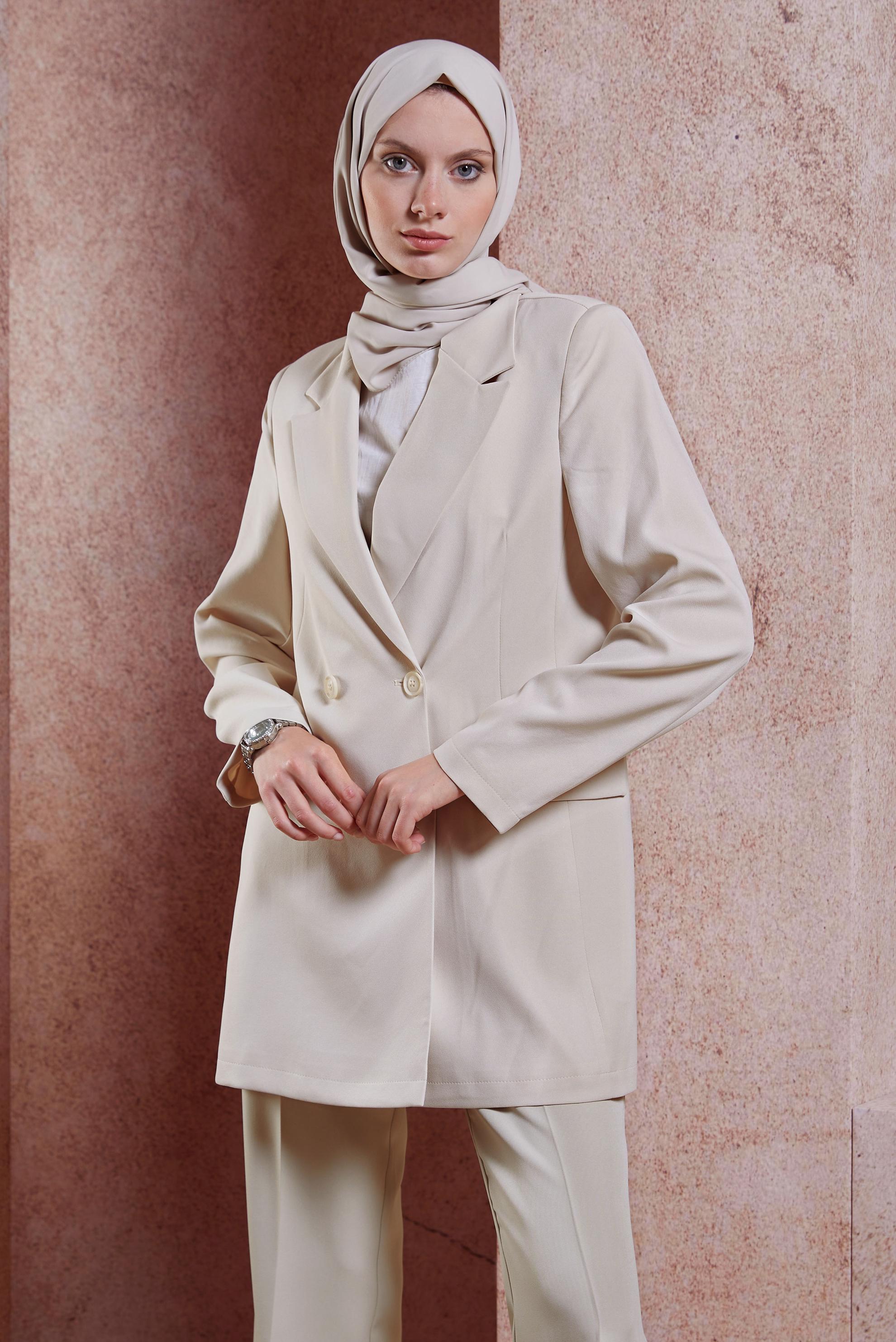 Vêtements hijab ÉCRUE VESTE BLAZER À DOUBLE BOUTONNAGE 44648