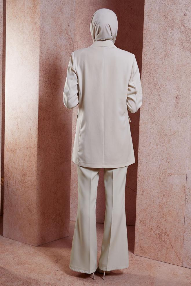 Hijab clothing ECRU DOUBLE BREASTED BLAZER JACKET 44648 - ALVİNA