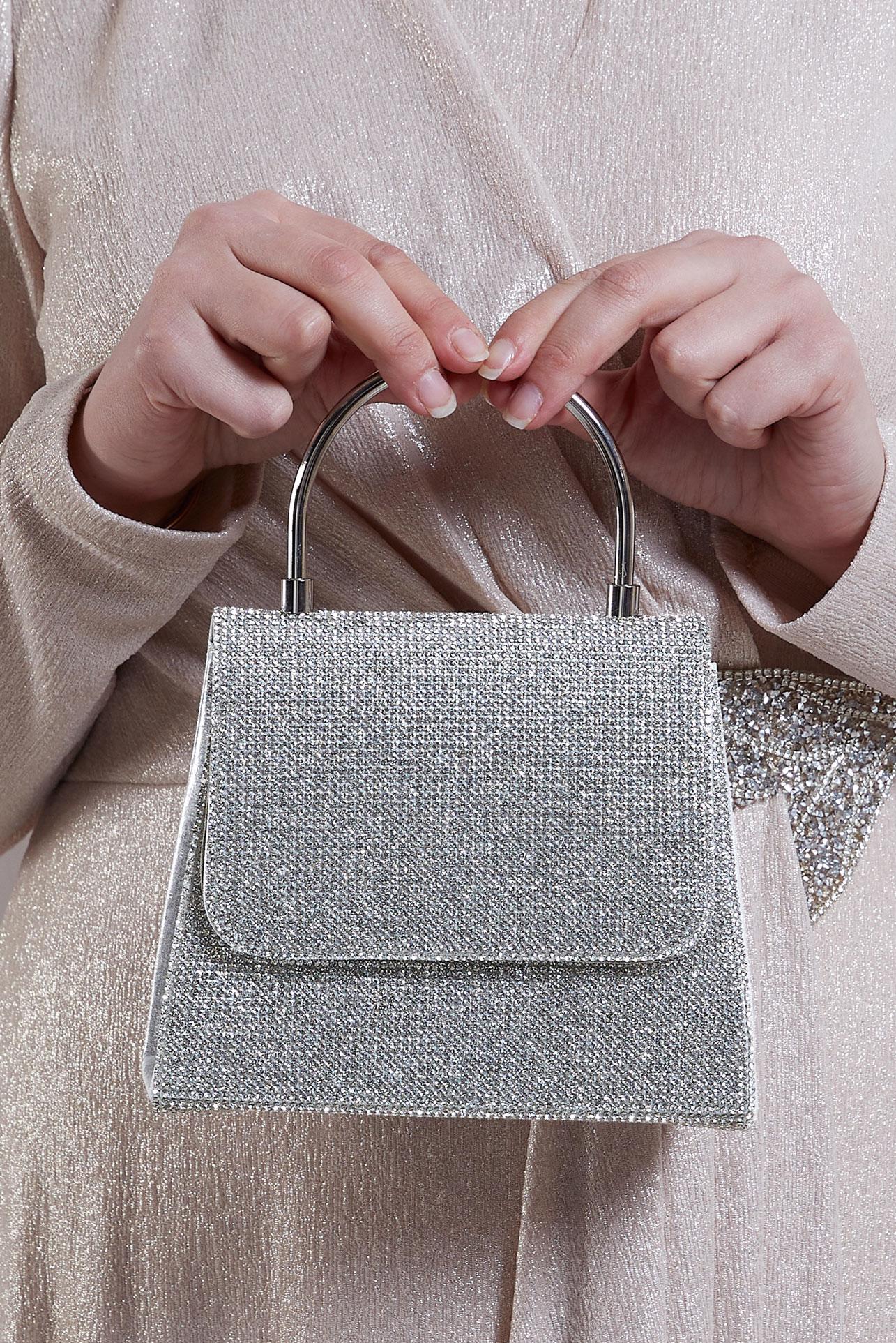 Tesettür giyim GÜMÜŞ ALVİNA ABİYE ÇANTA 415