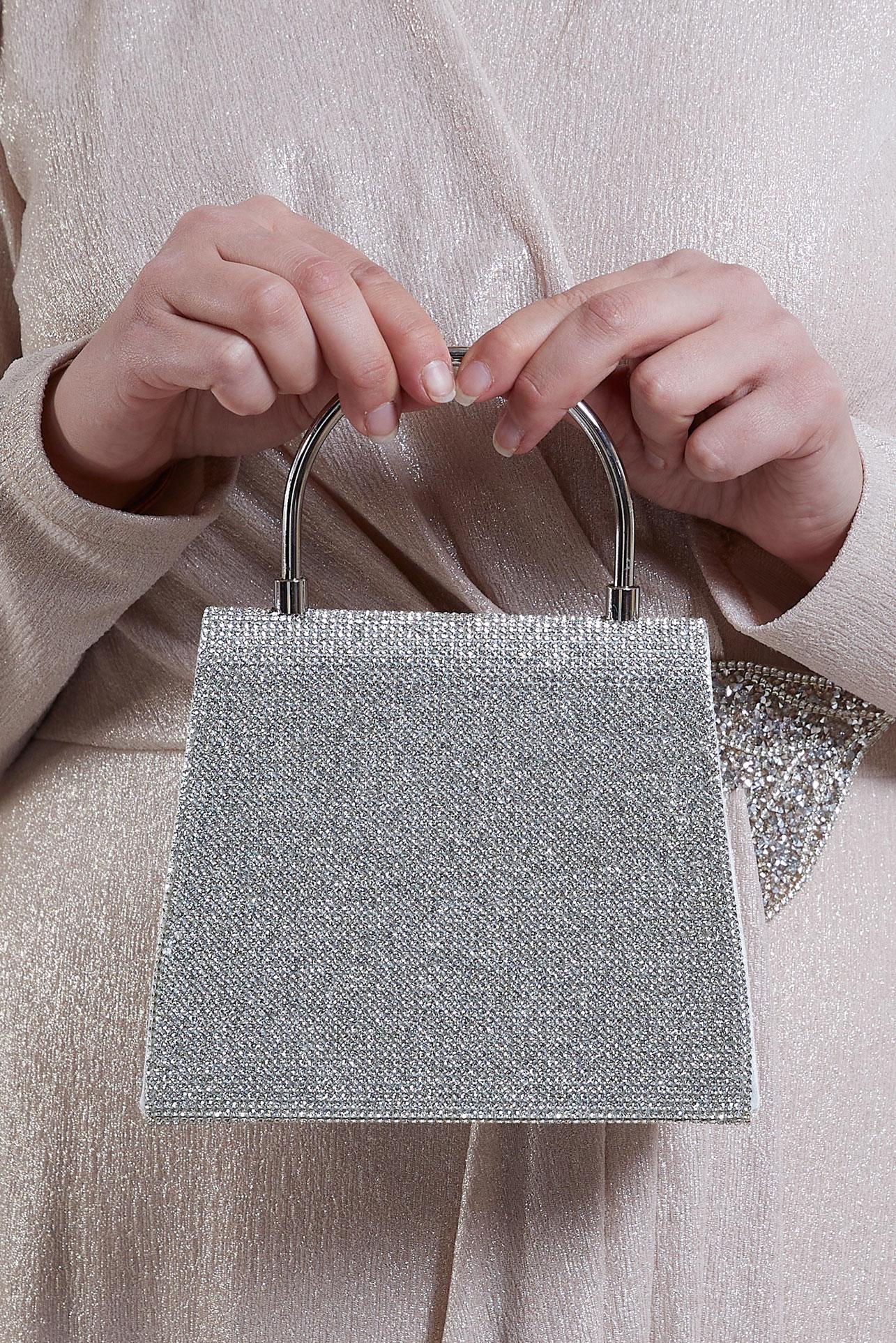 Tesettür giyim GÜMÜŞ ALVİNA ABİYE ÇANTA 415