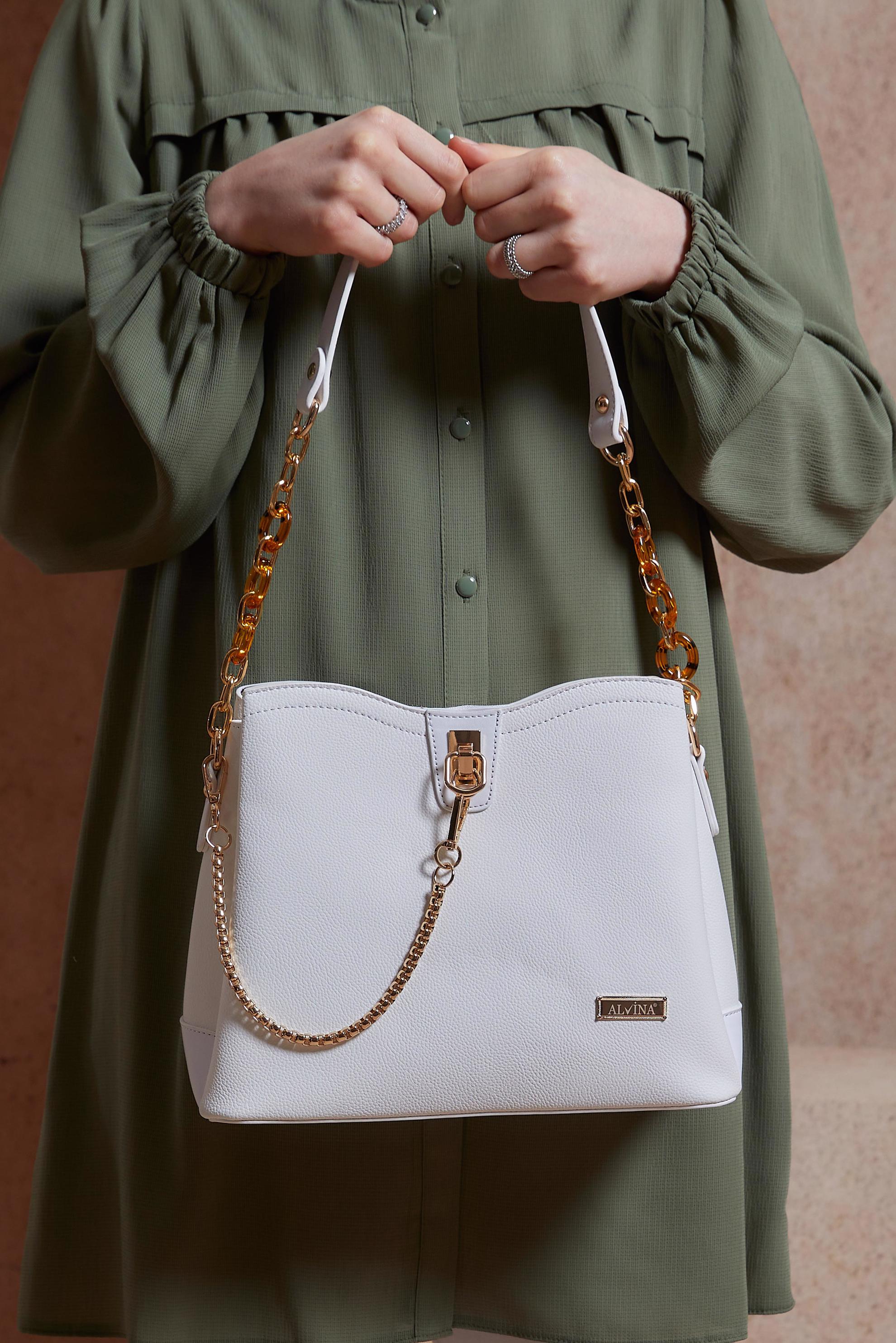 Tesettür giyim BEYAZ ALVİNA ÇANTA 2073