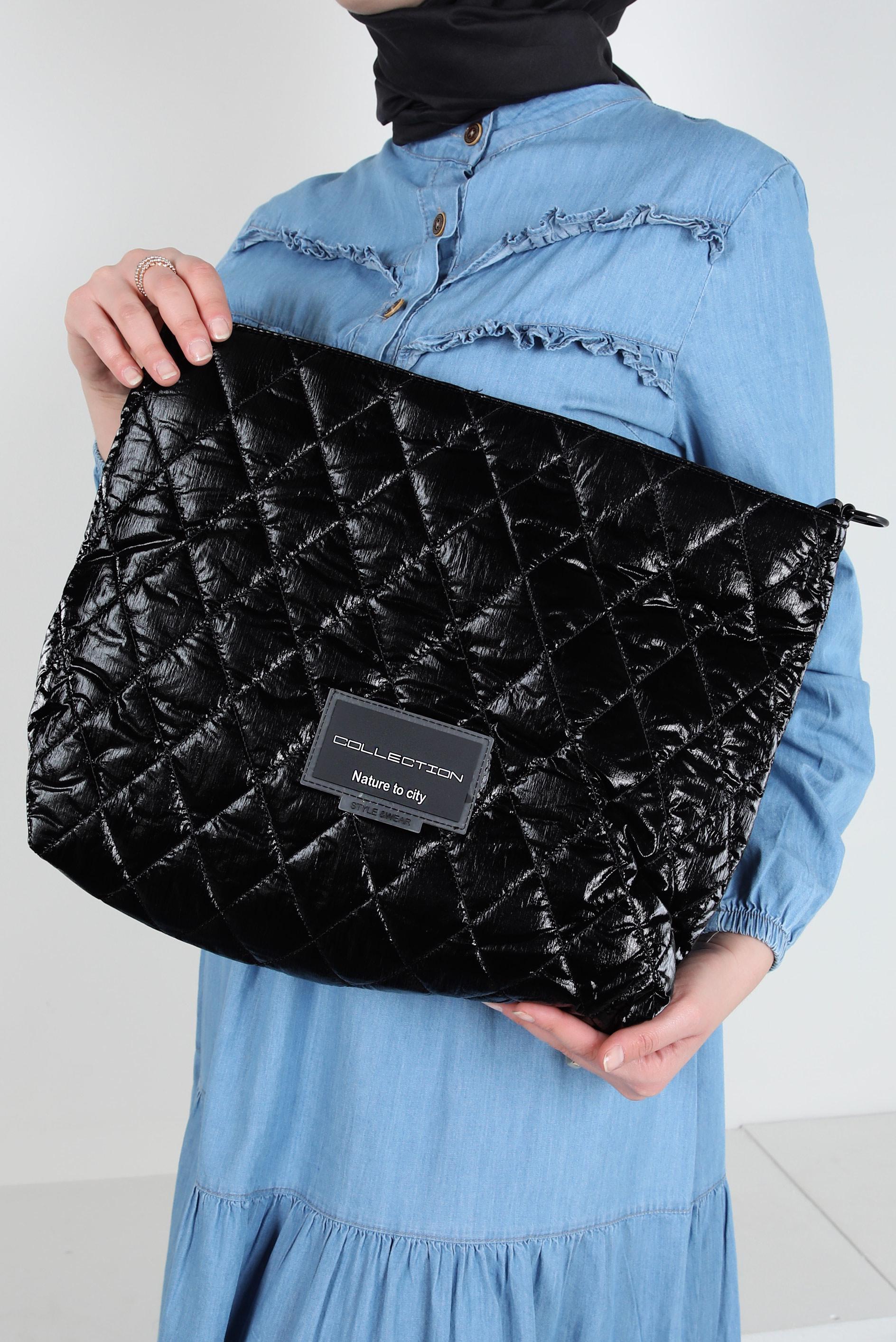 Tesettür giyim SİYAH ALVİNA KAPİTONE DESENLİ ÇANTA 2085