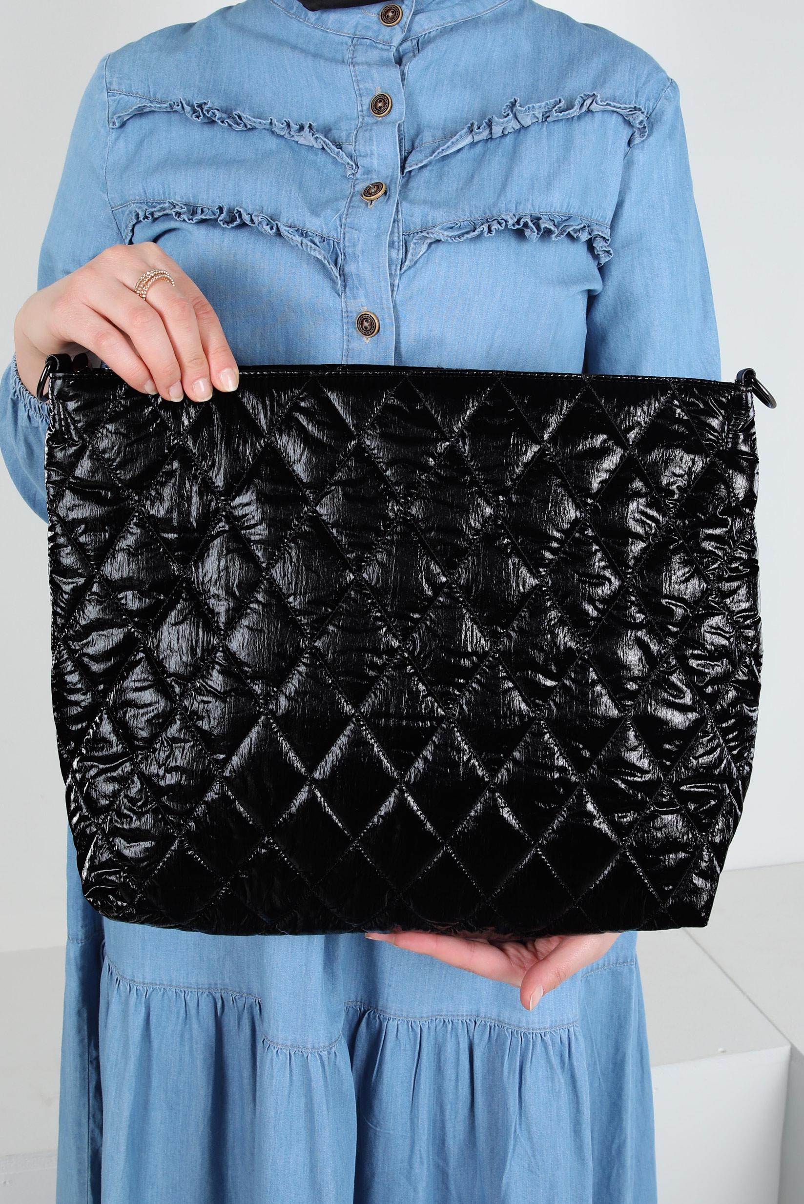 Tesettür giyim SİYAH ALVİNA KAPİTONE DESENLİ ÇANTA 2085