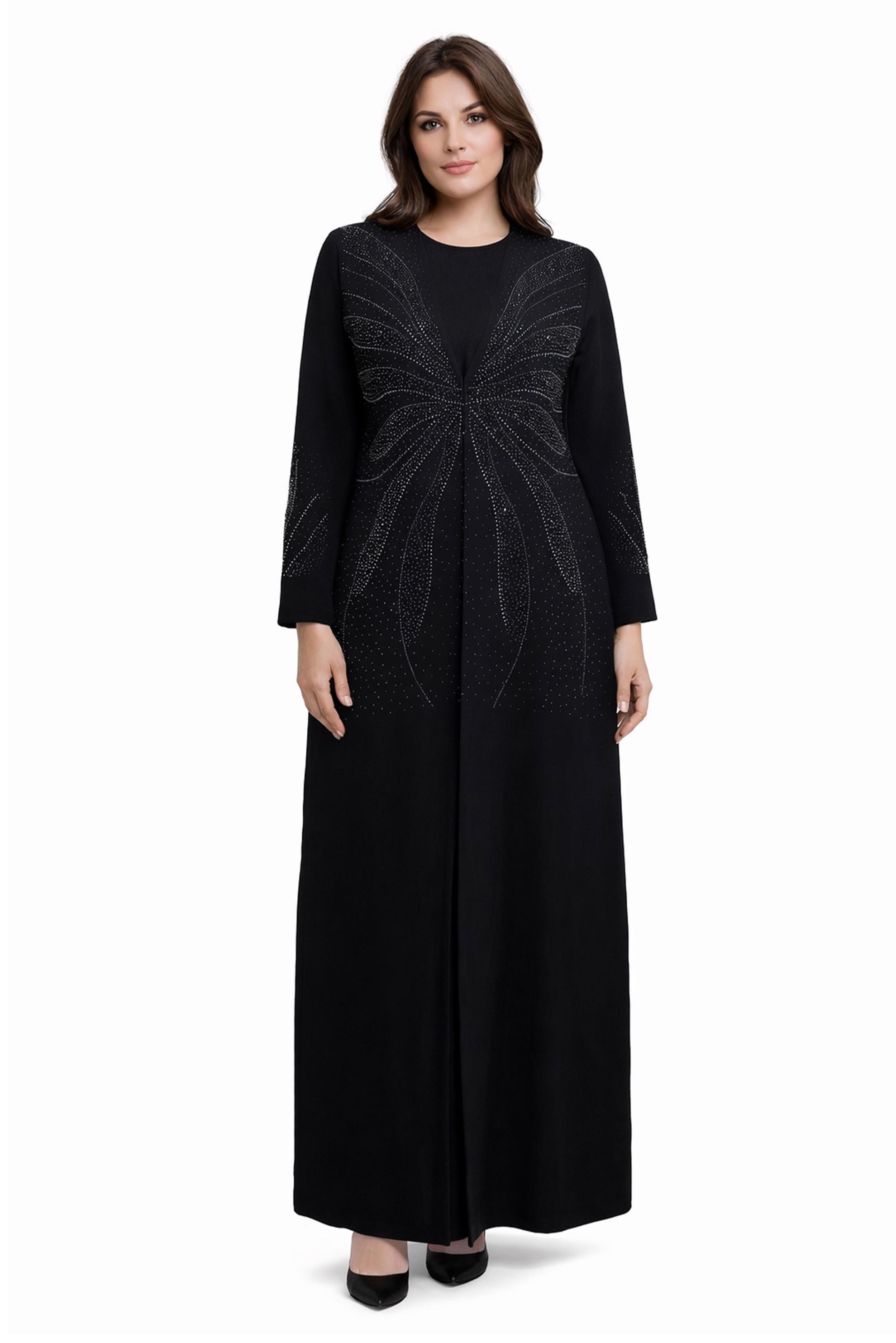 Tesettür giyim SİYAH TAŞLI BÜYÜK BEDEN ELBİSE 20508