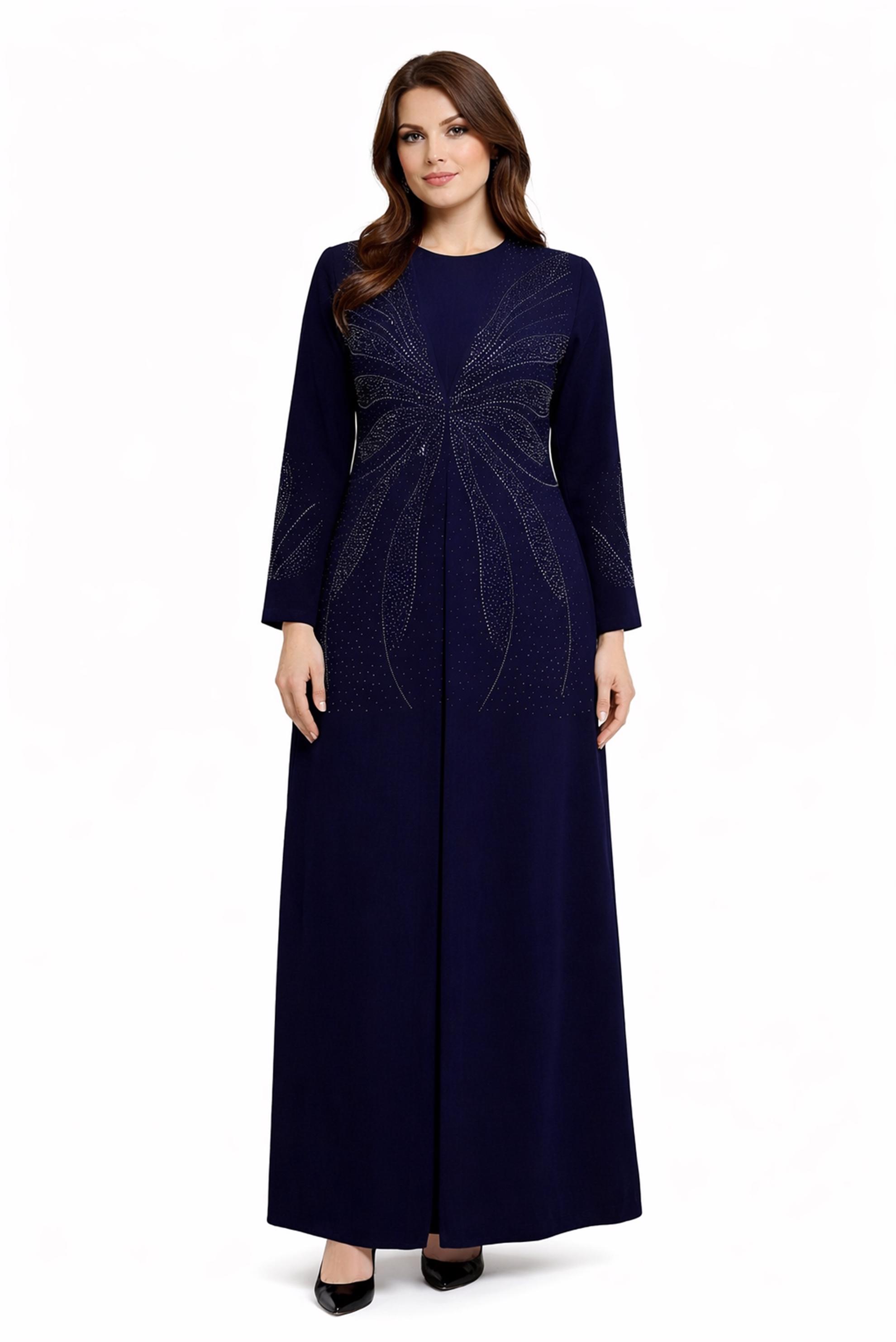 Tesettür giyim LACİVERT TAŞLI BÜYÜK BEDEN ELBİSE 20508