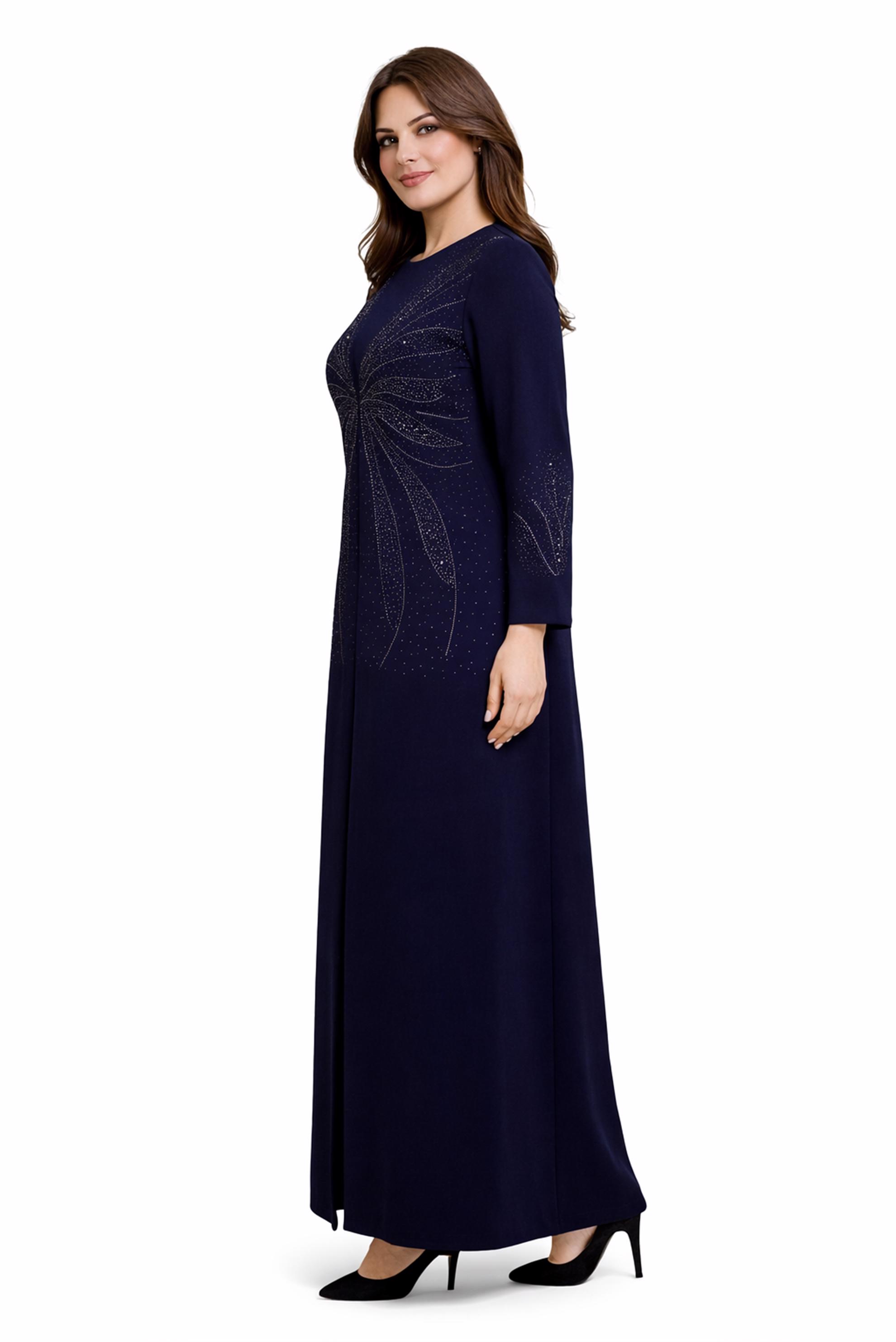 Tesettür giyim LACİVERT TAŞLI BÜYÜK BEDEN ELBİSE 20508