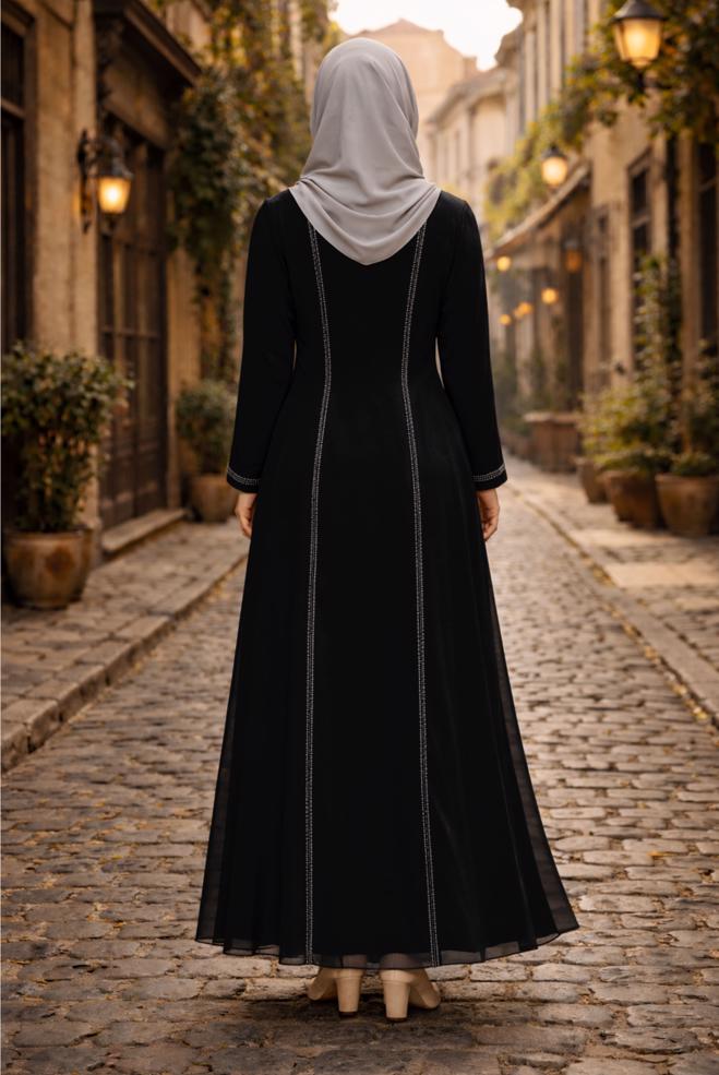 Vêtements hijab NOIR ROBE EN MOUSSELINE GRANDE TAILLE 20509 - ALVİNA