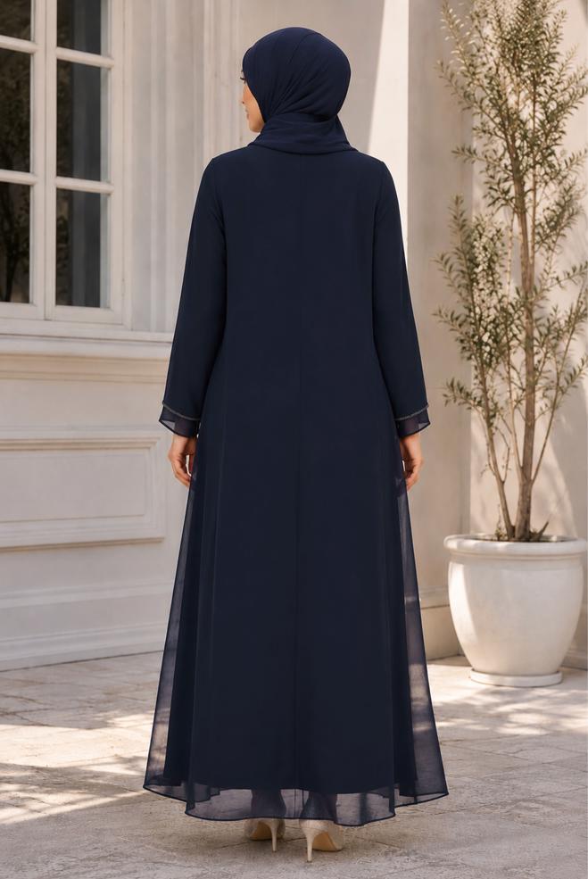 Vêtements hijab BLEU MARINE 20509 NEW MULTİ ŞİFON ELBİSE 44/54 - ALVİNA